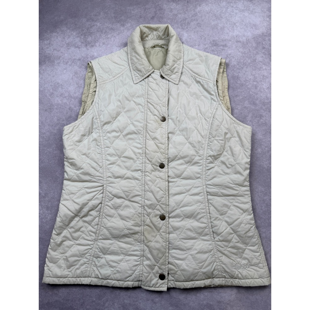 Barbour Womens US 10 Beige Tan Diamond Quilted Snap Front Vest Light Preppy